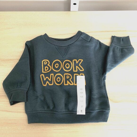 NWT!! Unisex Sz NB"Book Worm"Crewneck Sweatshirt (LW) Organic Cotton Green/Blue - Picture 2 of 7